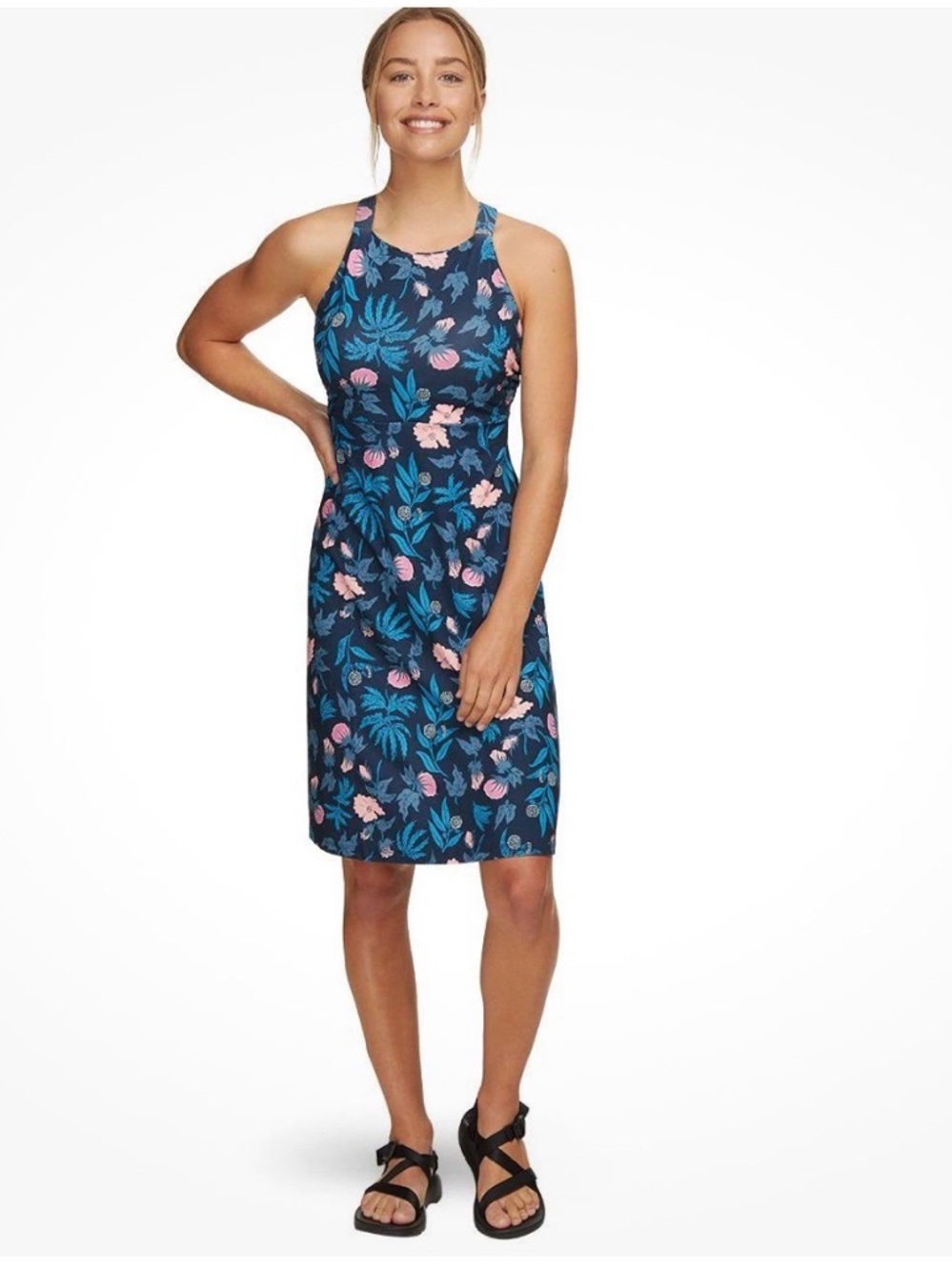 Patagonia Navy Floral Fit-and-Flare Dress with Blue and Pink Print